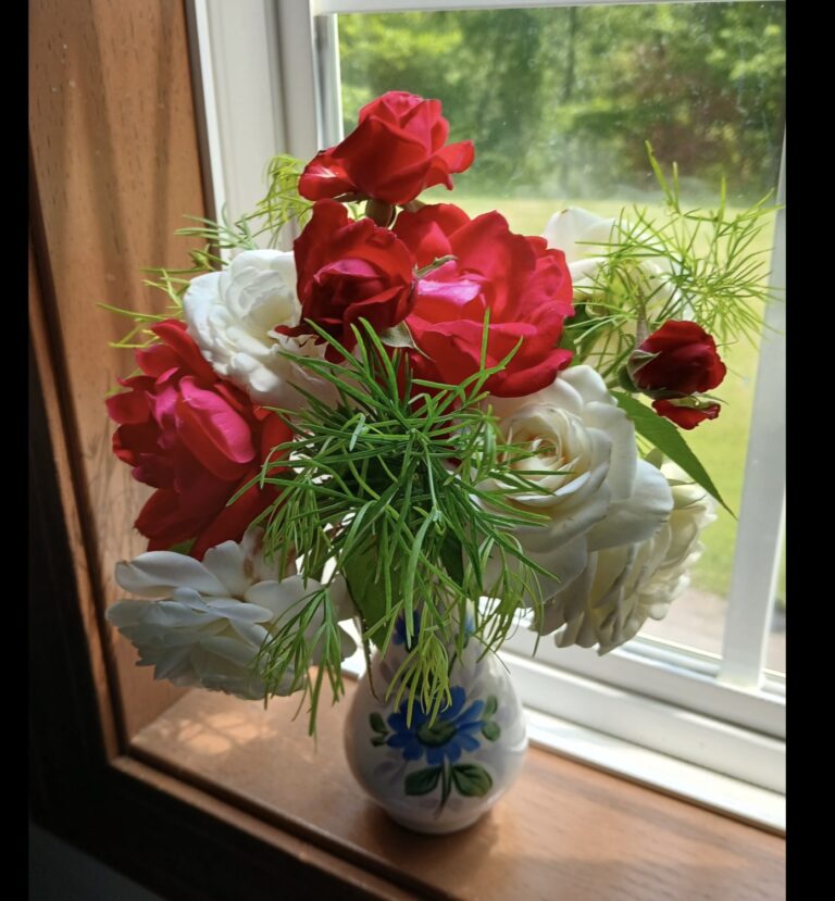 Roses in a vase on a windowsill